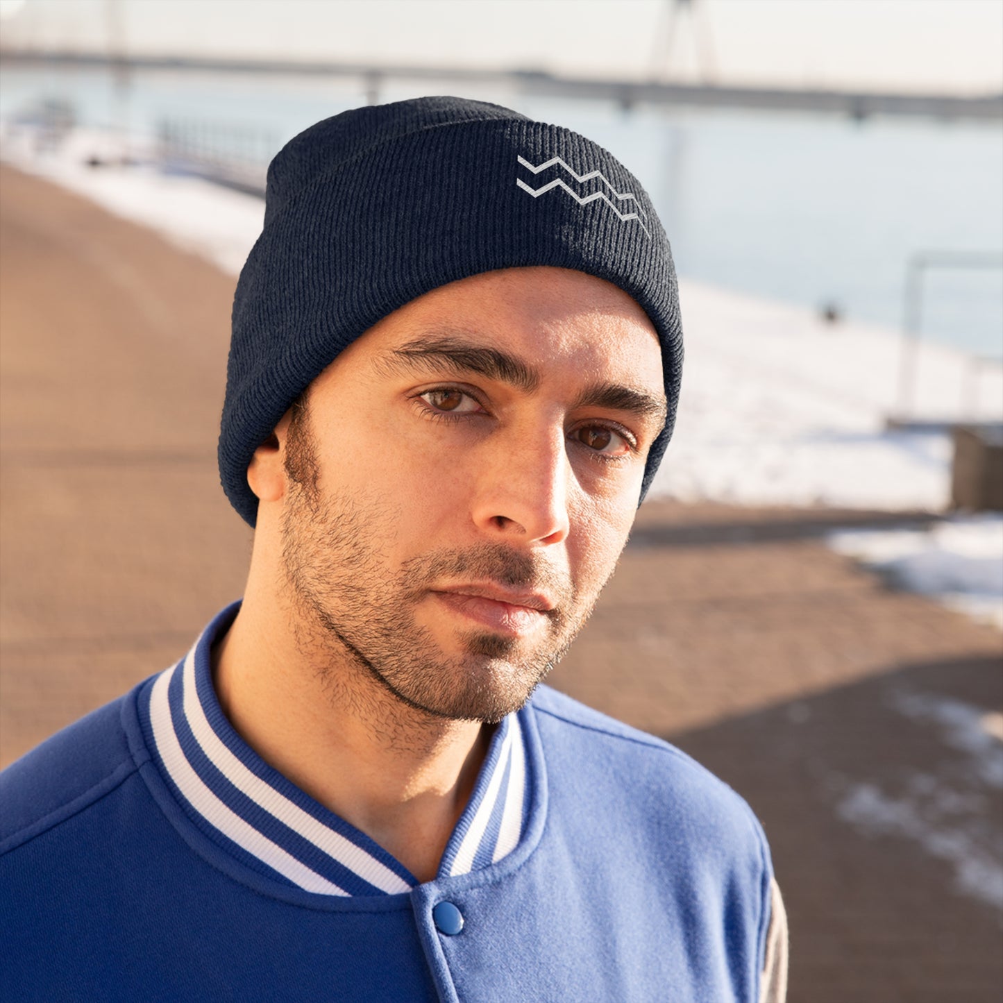 White Ripple Knit Beanie