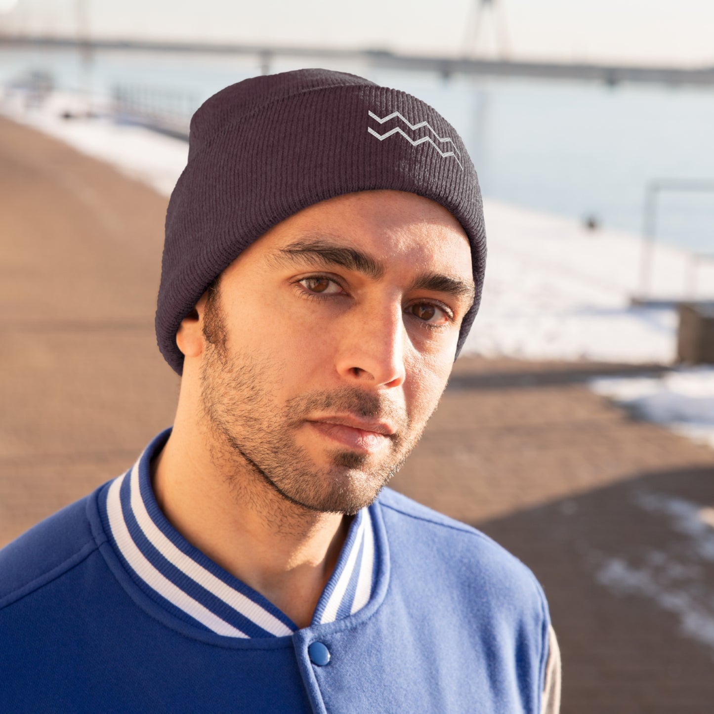 White Ripple Knit Beanie